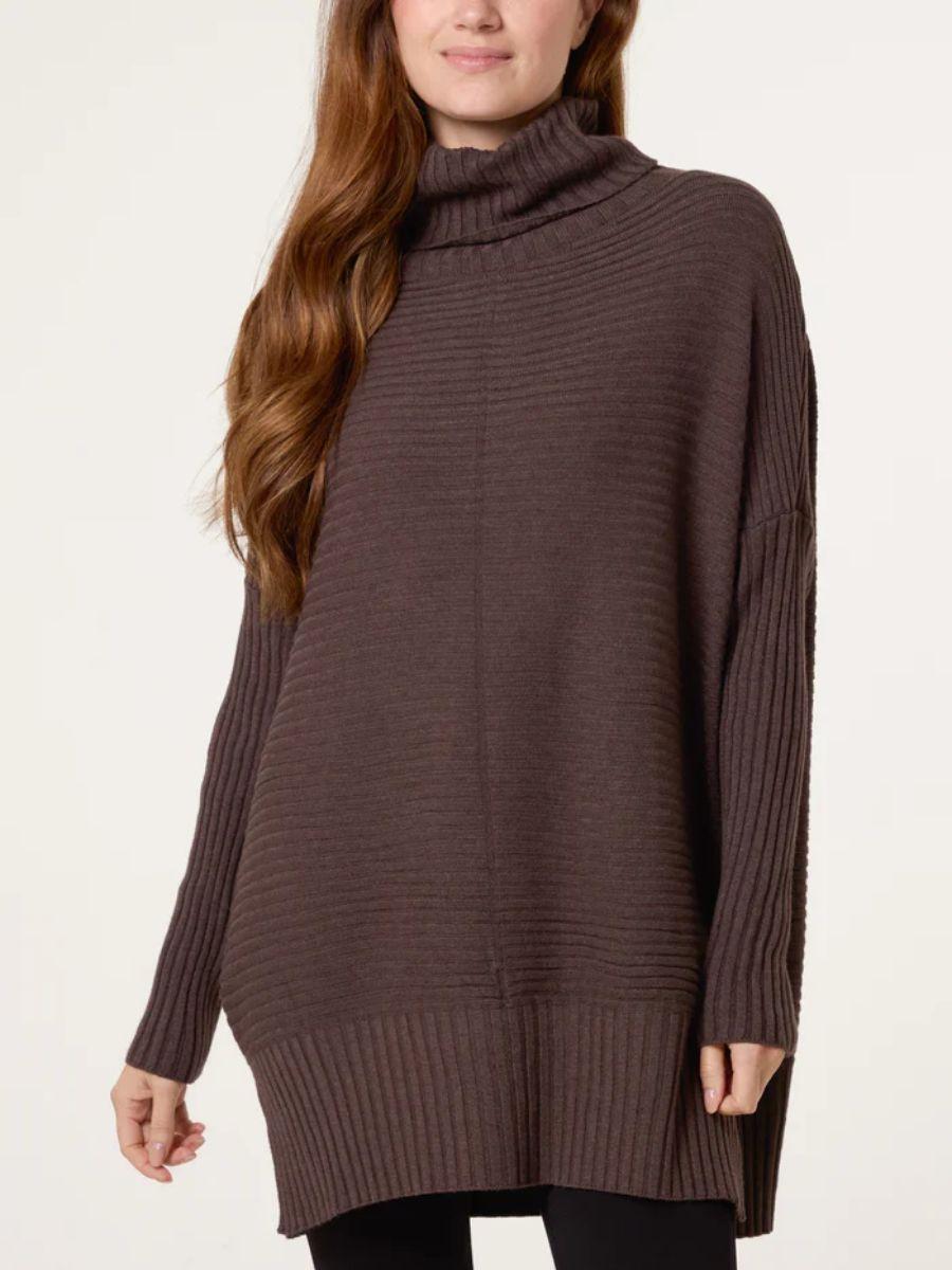 Knitted Rib Roll Neck Jumper