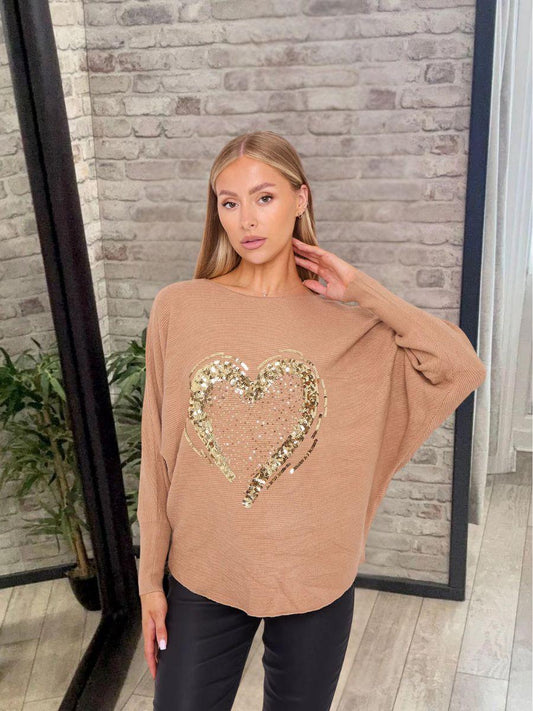 Heart Sequin Batwing Jumper