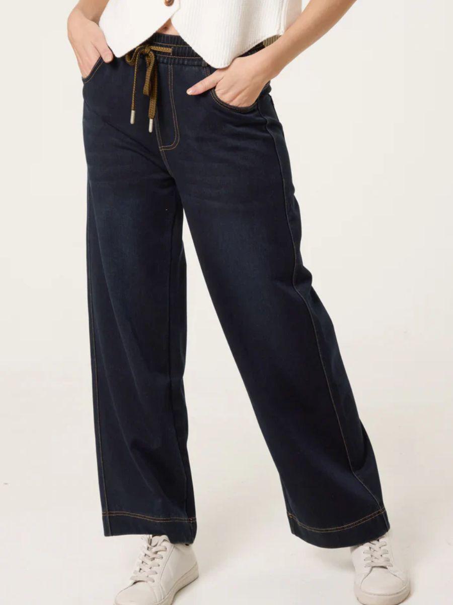 Elastic Waist Wide Leg Jeans
