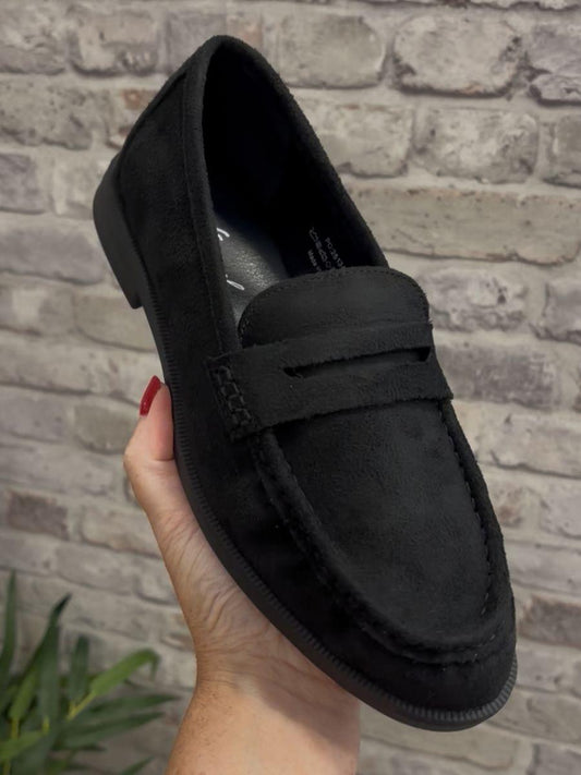 Soft Suede Effect Loafer in Black - 2 available width sizes