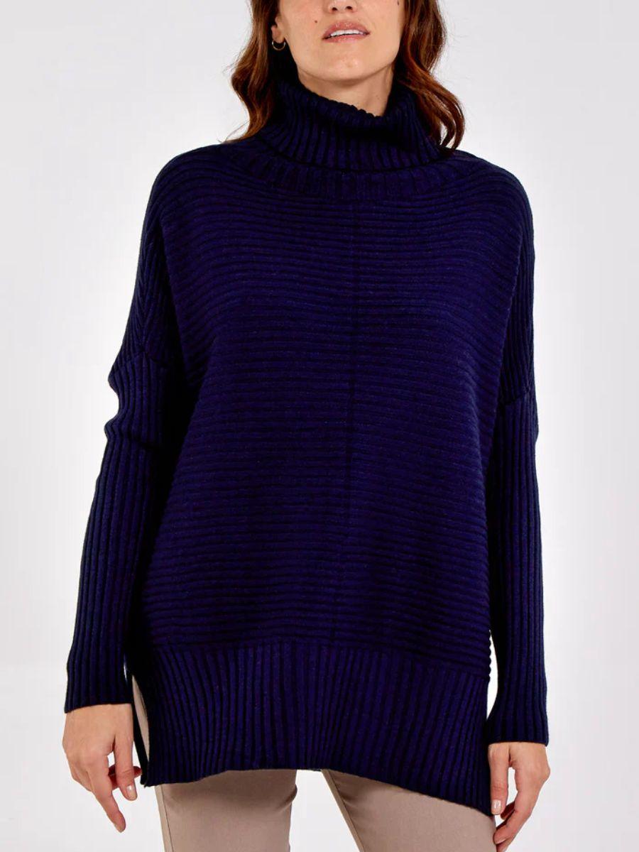 Knitted Rib Roll Neck Jumper