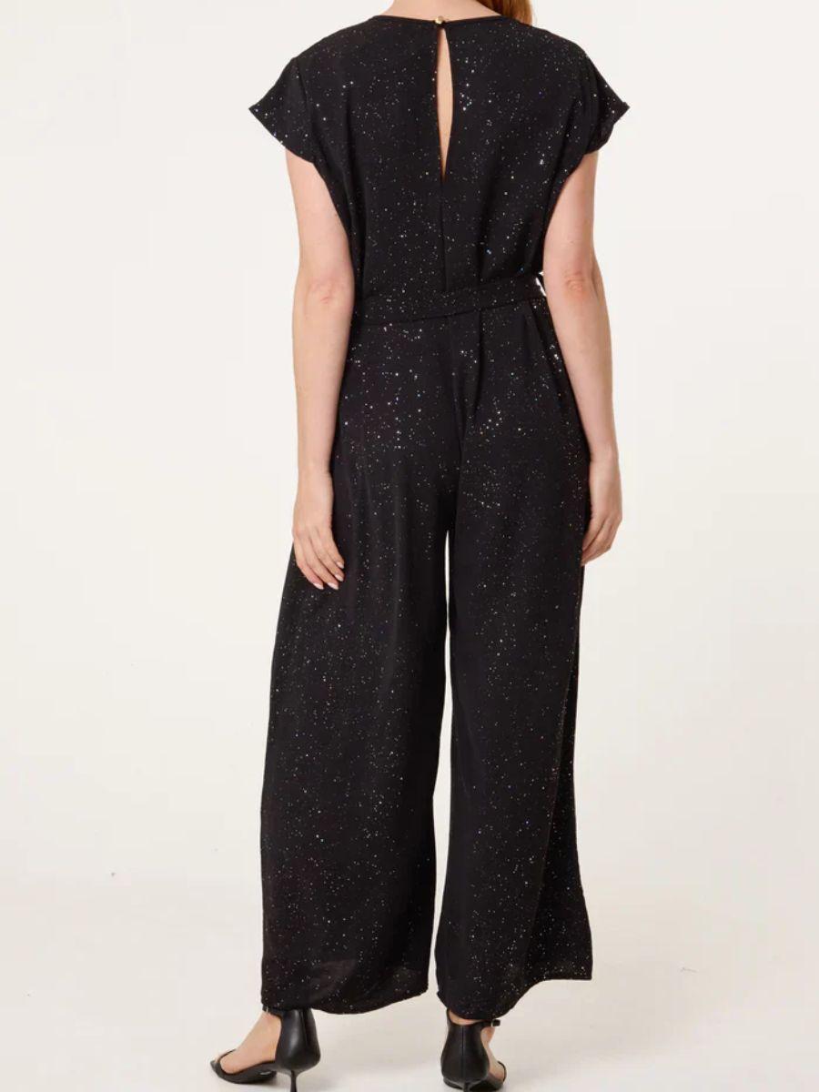 Metallic Glitter Belted Jumpsuit
