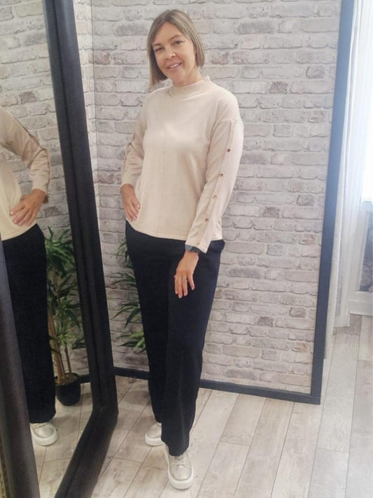 Gold Button Sleeve Jumper - High neck and exposed seams