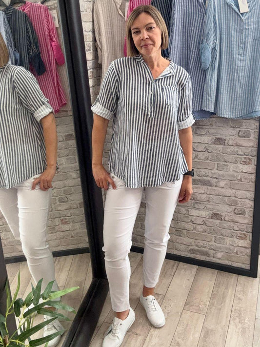 Grandad Collar Stripe Shirt