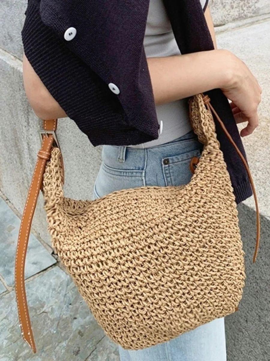 Crossbody Straw Bucket Bag