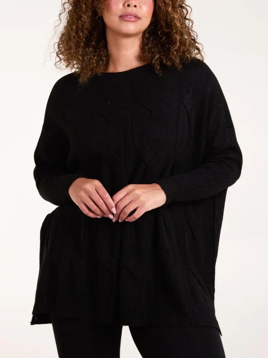 Round Neck Cable Knit Jumper with Modal