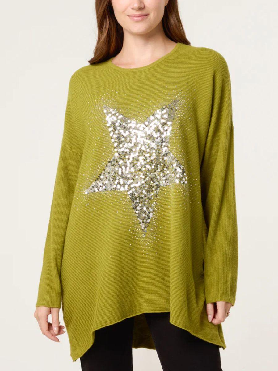 Sequin Ribbed Star Jumper