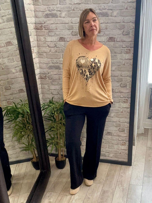 Soft Touch Sequin Heart Top - Viscose and Lana Mix