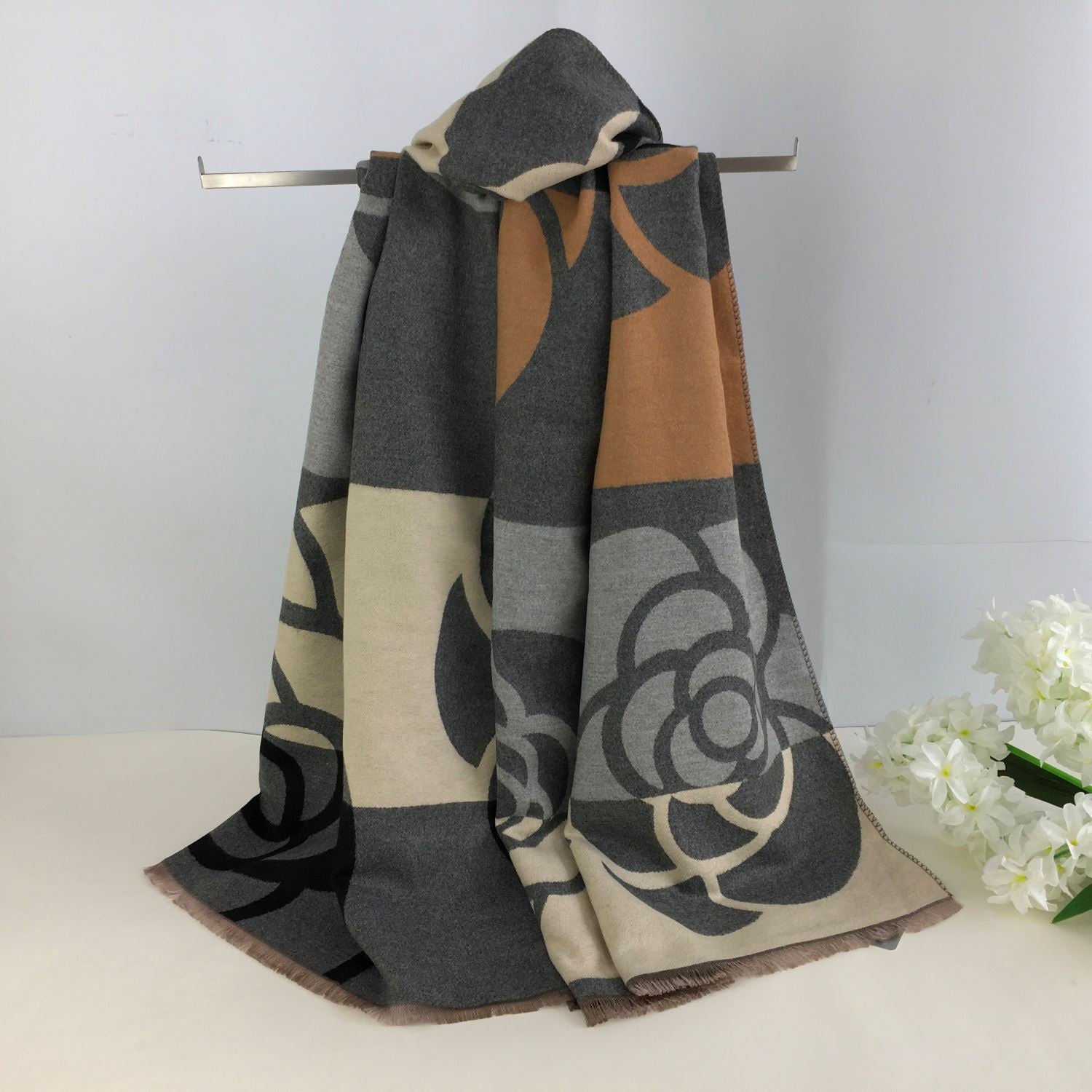 Winter Scarf - Abstract Flower Design in 3 Colour Options