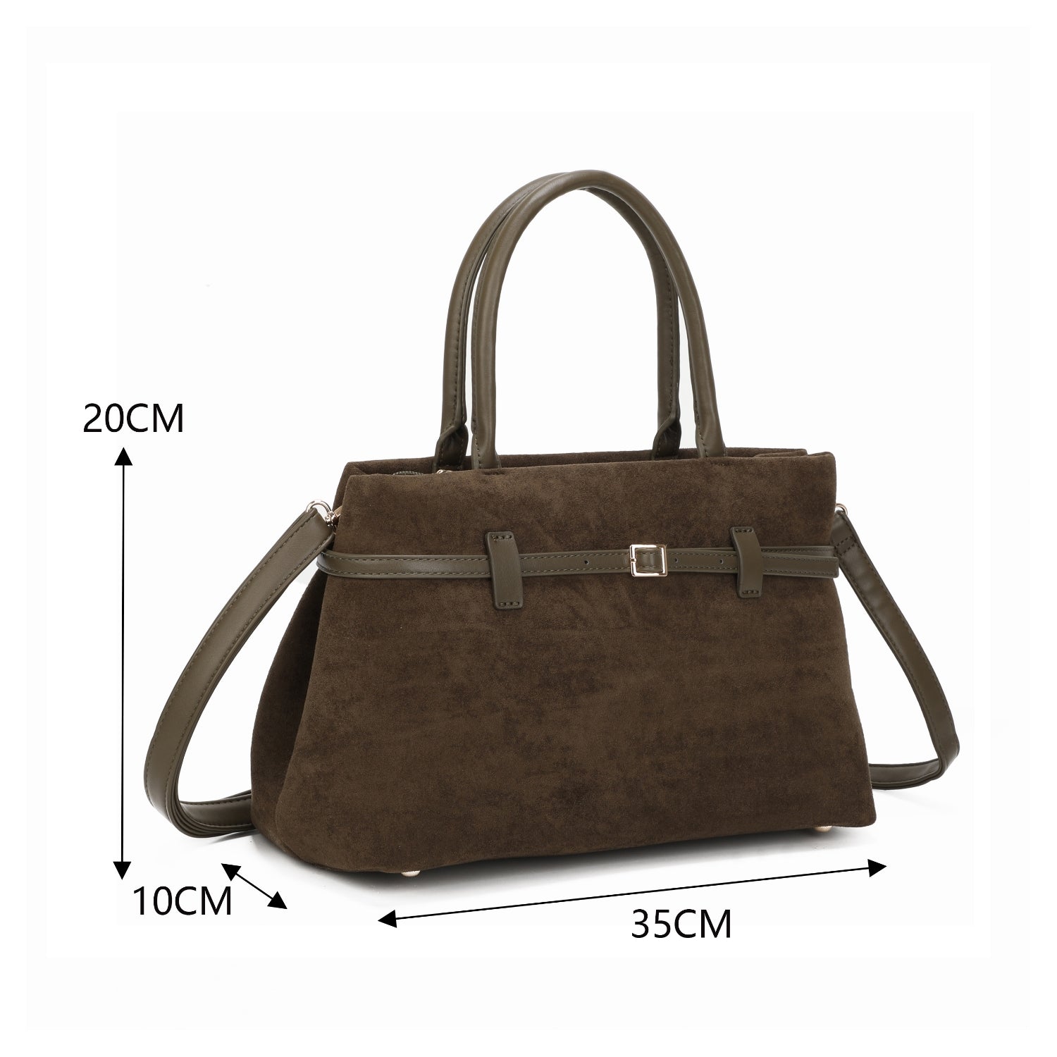 Suede Effect Grab Bag - Buckle detail and long strap included