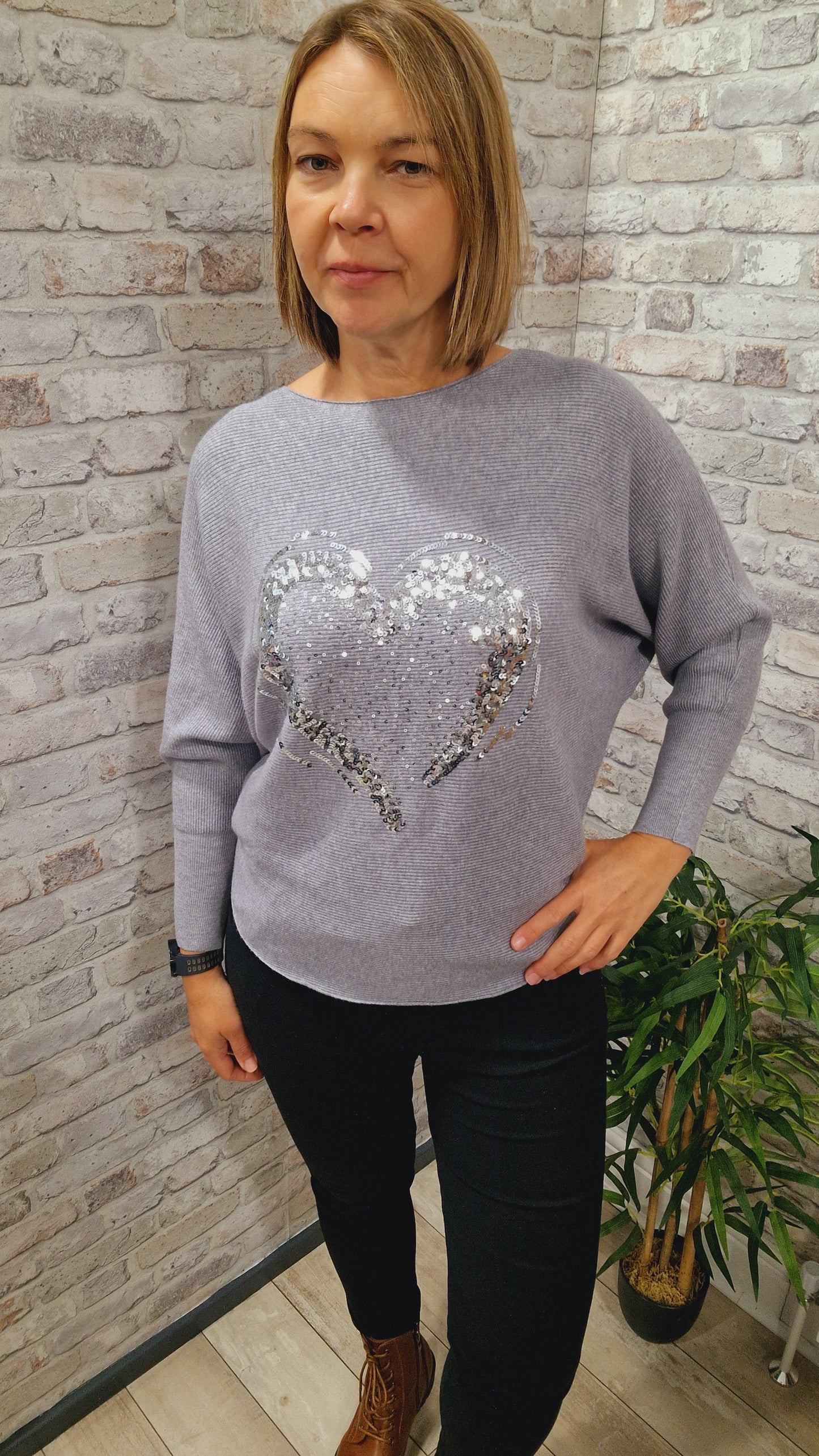 Heart Sequin Batwing Jumper