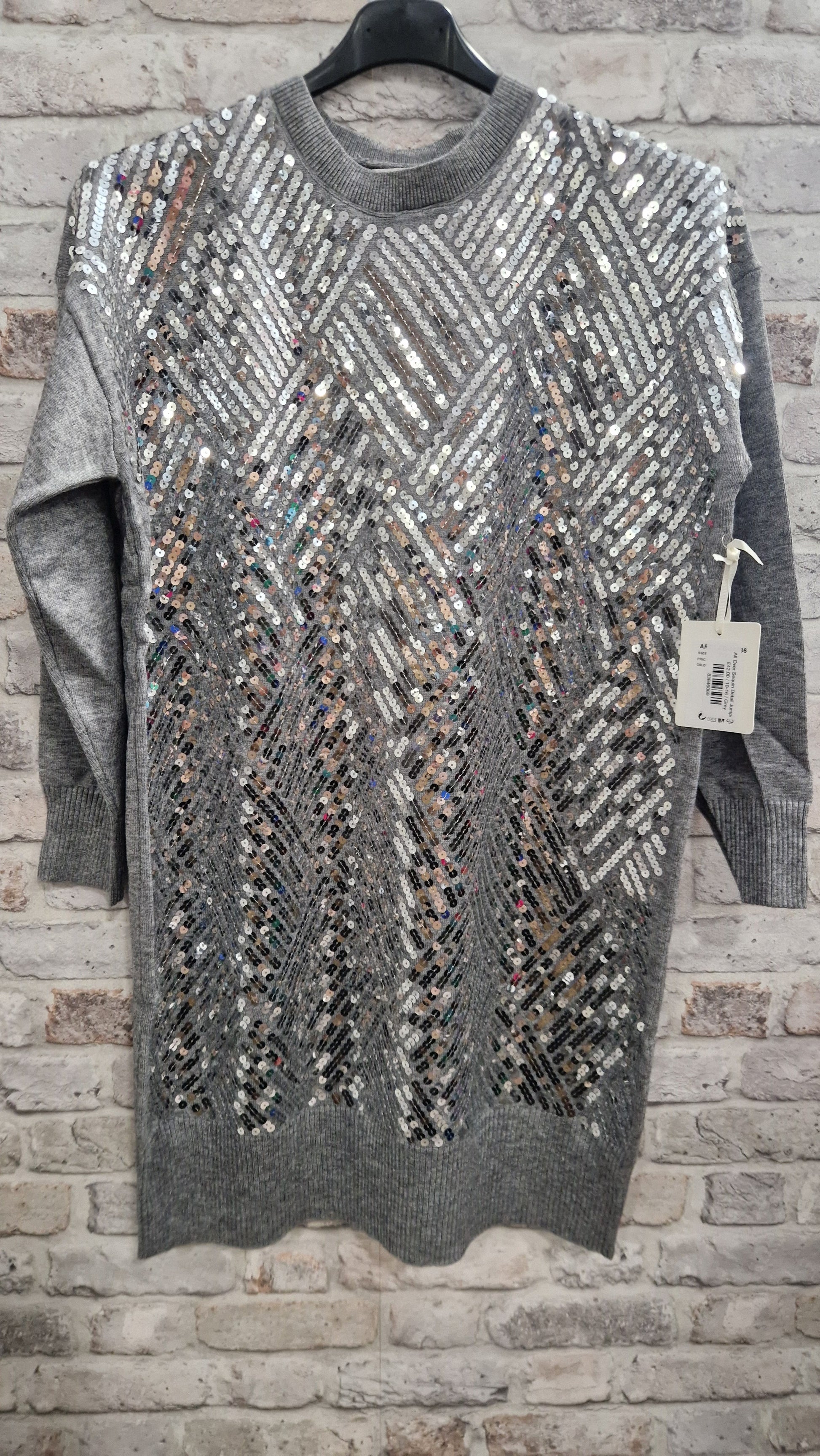 Sequin Detail Jumper Dress - All Over Sequin Detail to Front