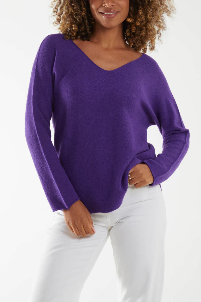 V Neck Raw Edge Jumper