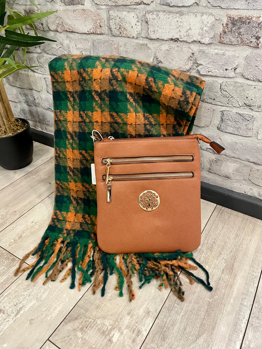 Green Soft Tartan Scarf and Bag