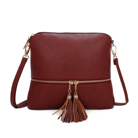 Tassel Crossbody Bag - Gold Hardware and Adjustable Strap