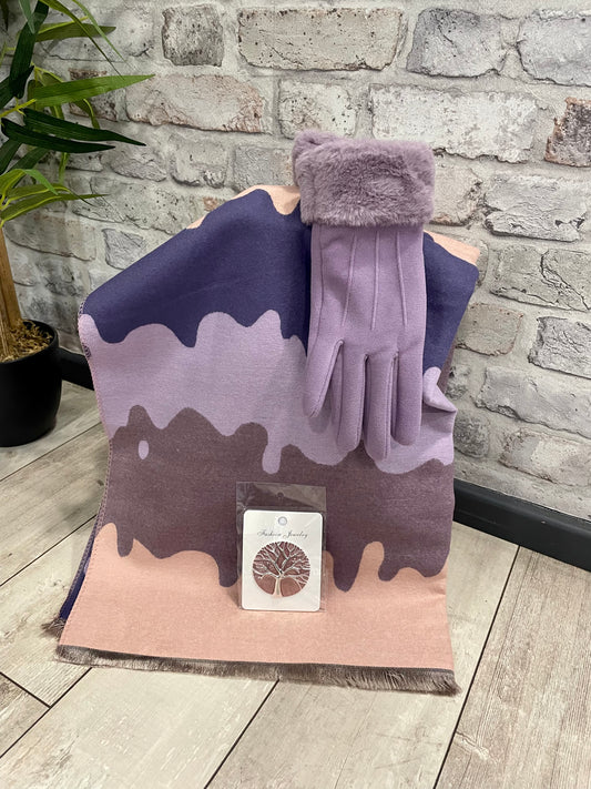 Lilac Gloves, Scarf and Brooch