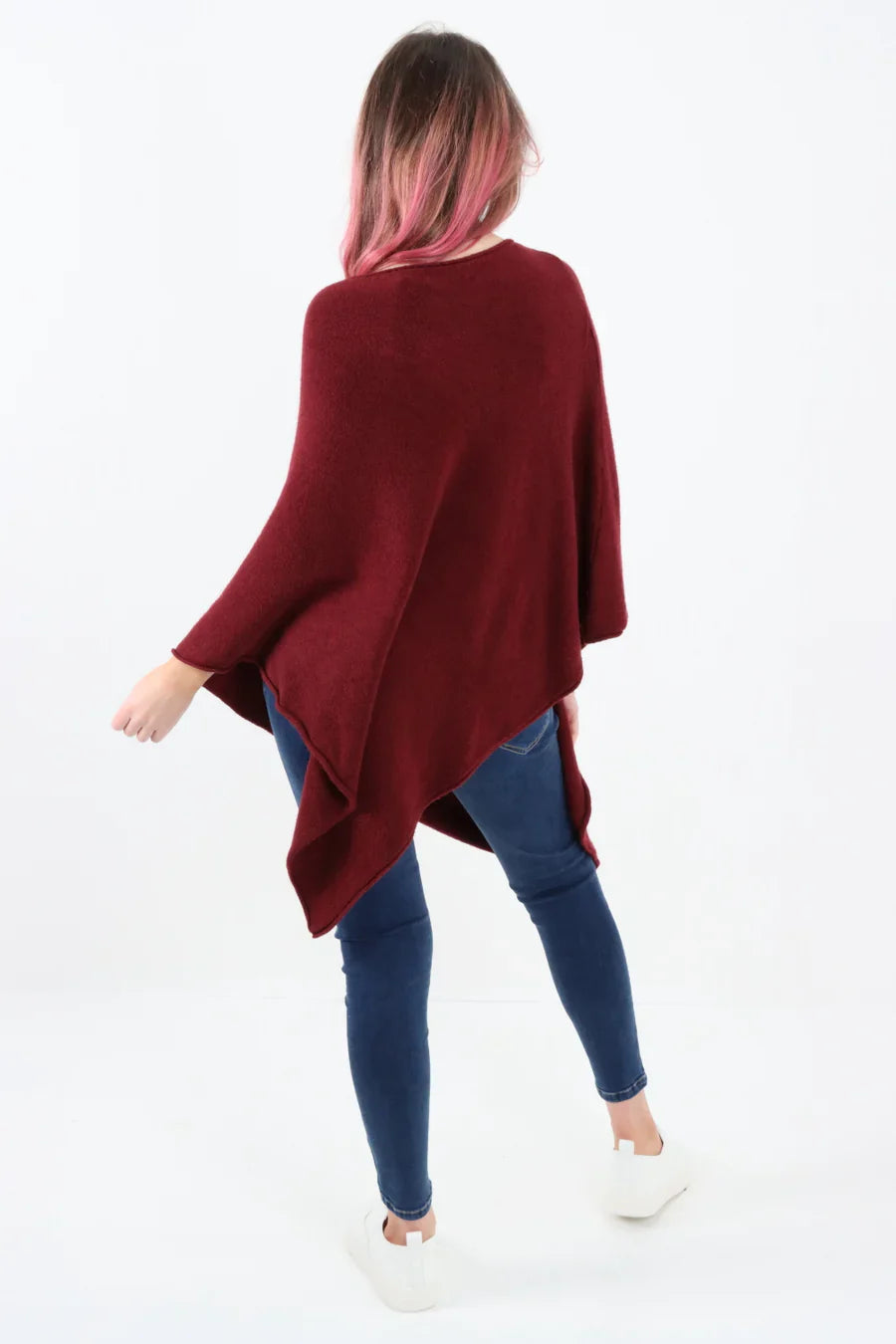Embossed Star Poncho - Stylish Knitted Poncho with Ribbed Pattern
