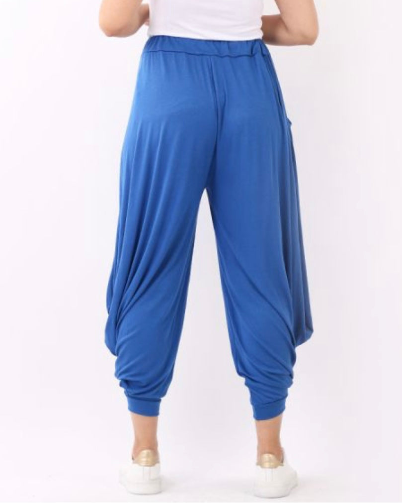 Italian Jersey Harem pants with elasticated waist and side pockets, made in Italy.