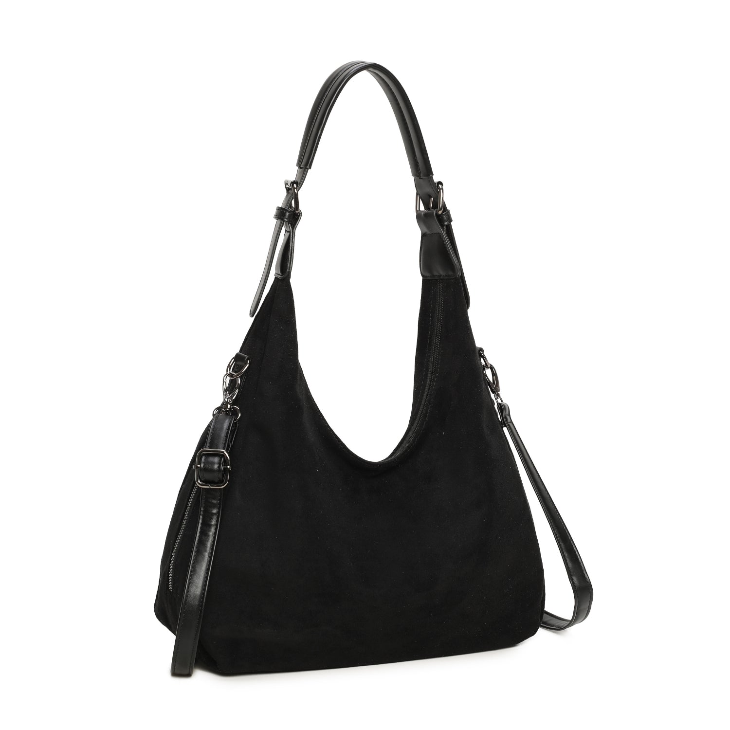 Suede Effect Side Zip Shoulder Bag - Lightweight, Long Strap included