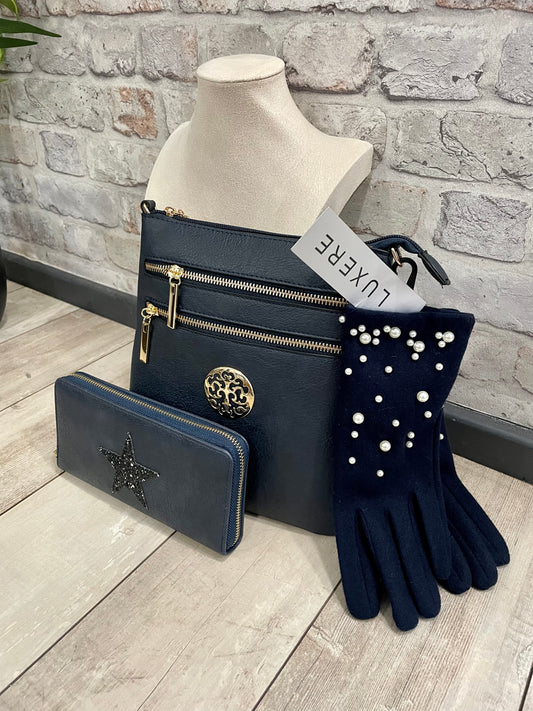 Navy Gloves, Purse and Bag