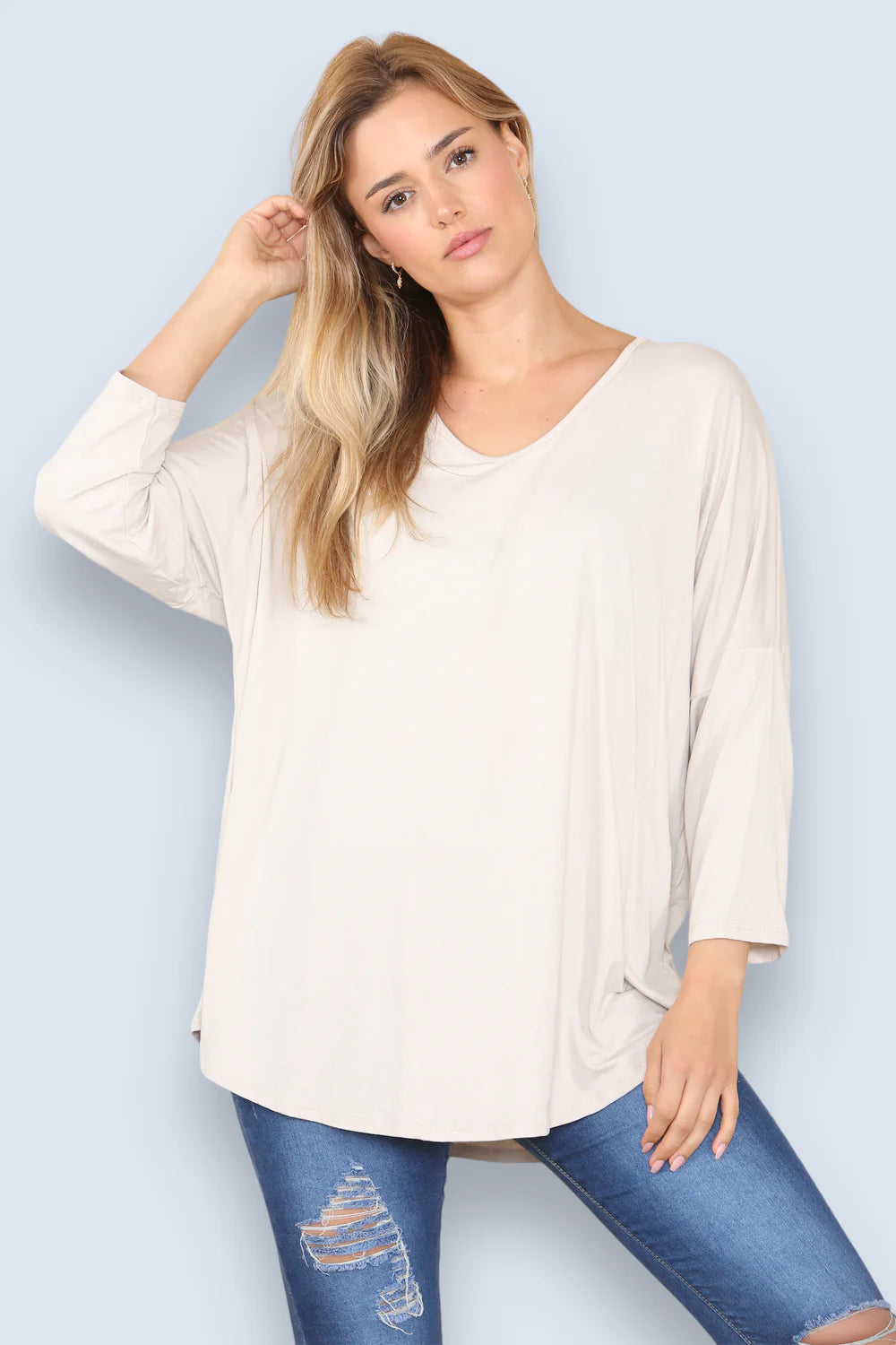 Soft VNeck 3/4 Sleeve T-Shirt