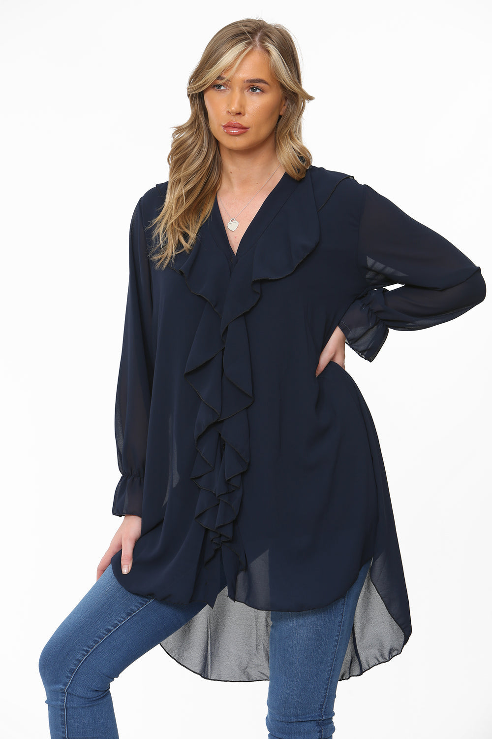 Ruffle Shirt - Main Body Fully Lined and Sheer Sleeves