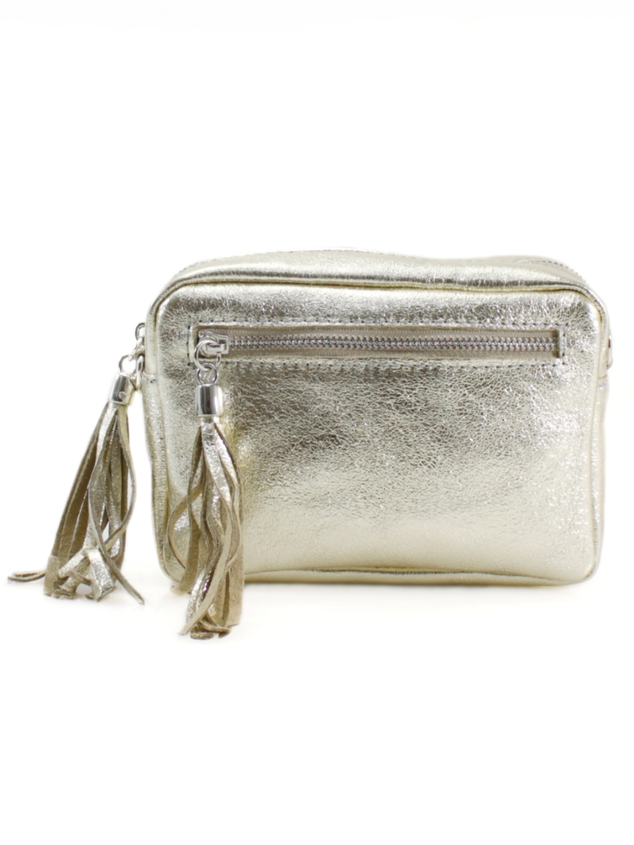 Rectangle Metallic Leather Tassel Bag - Stylish Italian Design