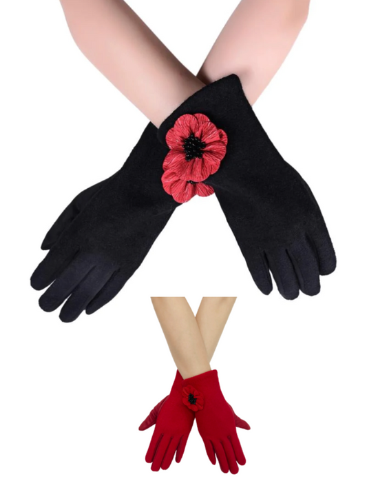 Poppy Gloves with 3D Poppy Accent - 2 Colour Options