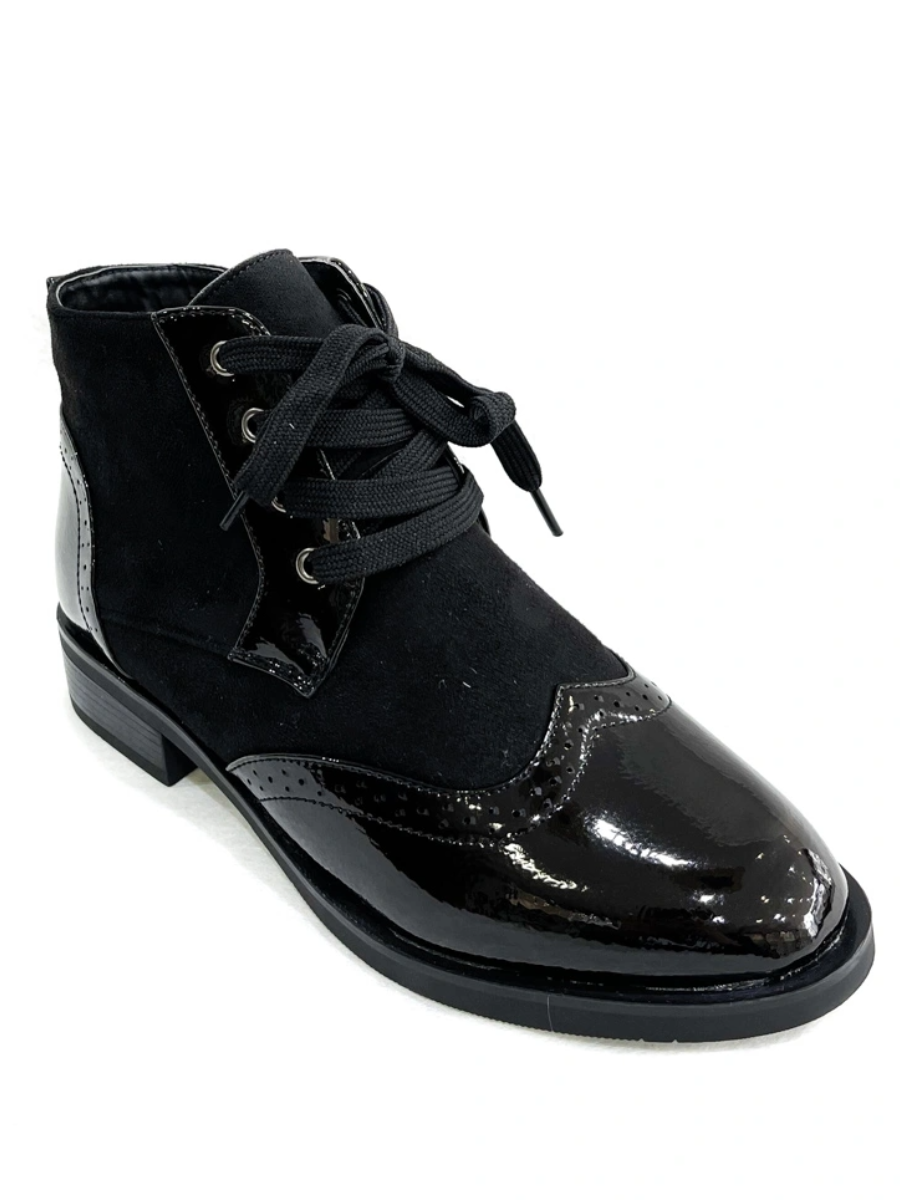 Lace up Boot - With Patent Leather and Suede Effect Material