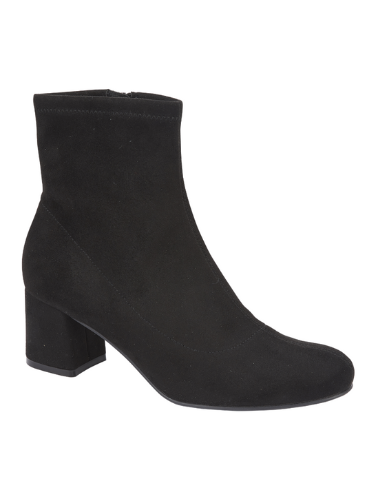 Ankle Boot - Ayda Mid Heel Soft Faux Suede Boot in Black