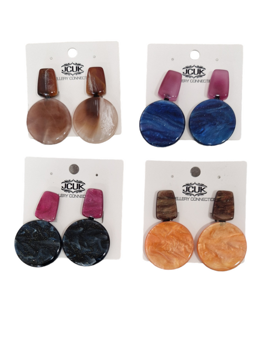 Circle Block Clip on Earrings in assorted colors