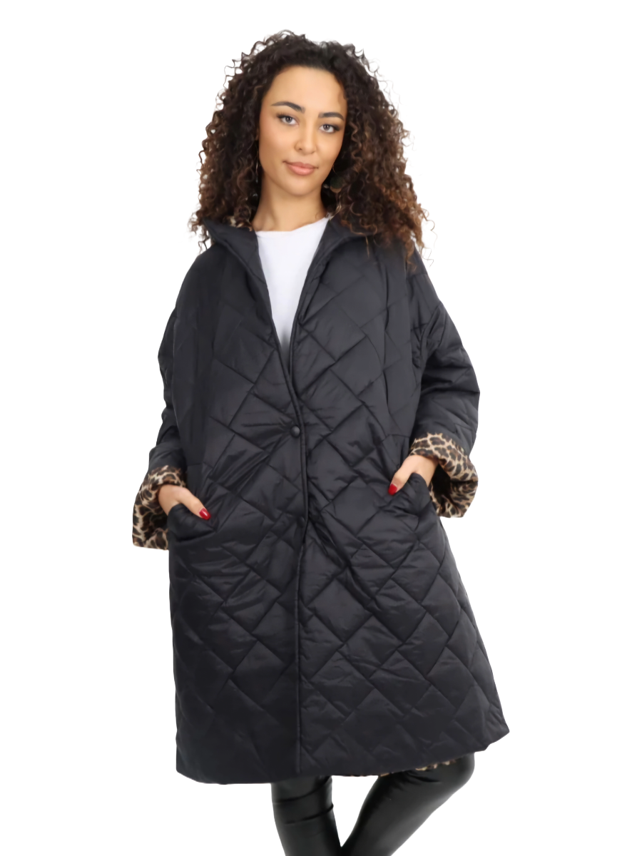 Quilted Hooded Jacket - Padded with a Leopard Design Lining