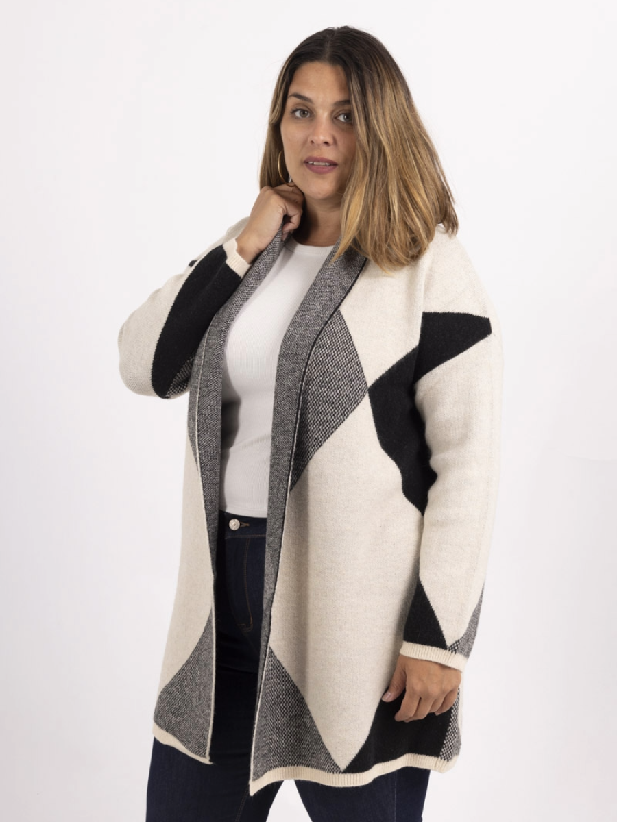 Diamond Pattern Open Cardigan - Cozy and Stylish Jacket