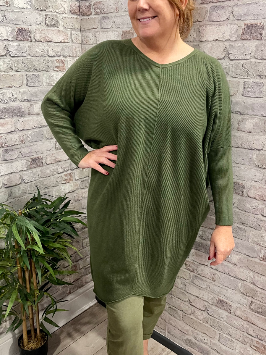 Jumper Dress - Chic V Neck Knitted Longline Style 