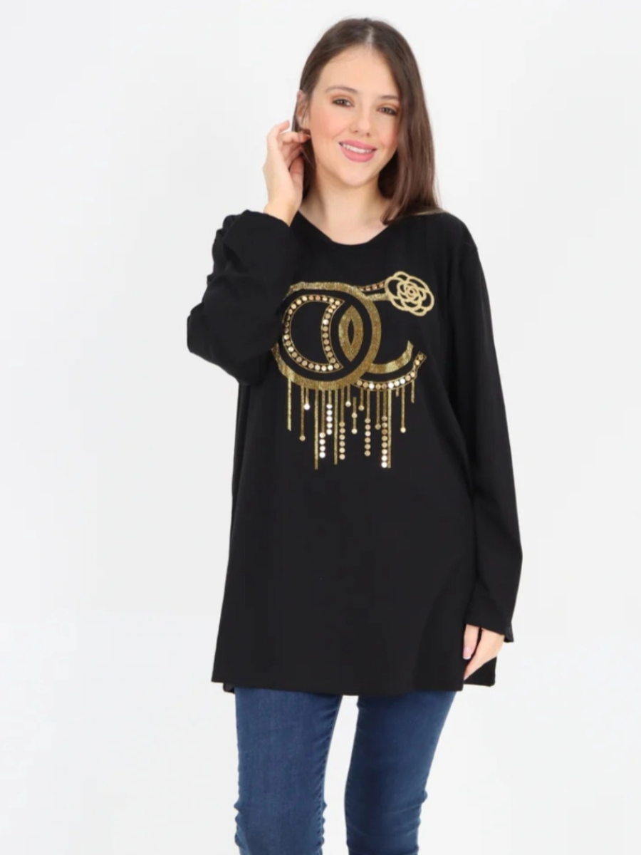 Inspired Sweater - Gold Stud Drip Print Sweater with Long Sleeve