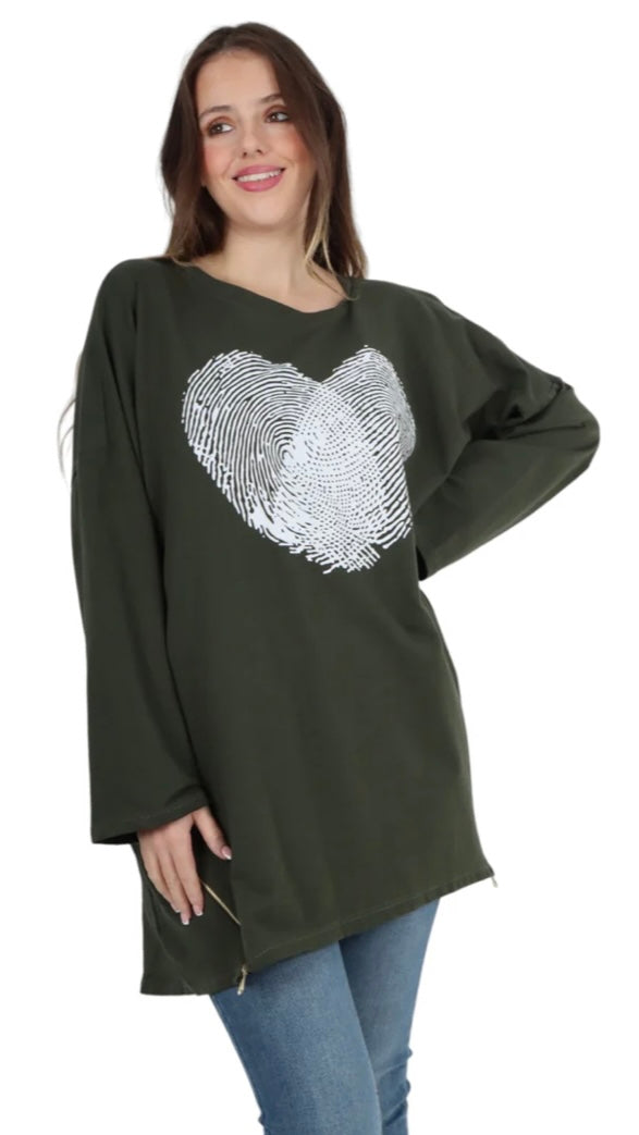 Heart Print Zip Detail Sweater