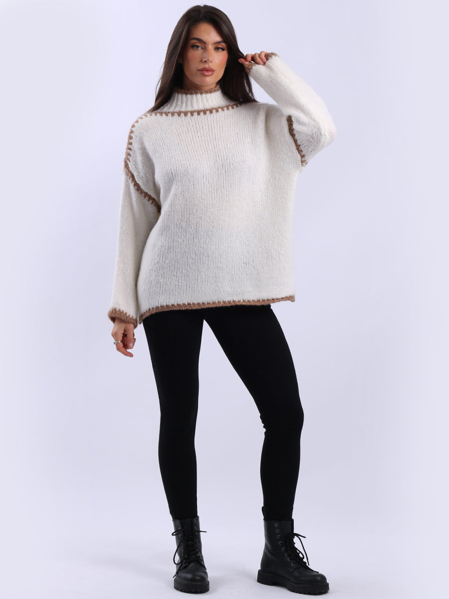 Funnel Neck Whipstitch Jumper