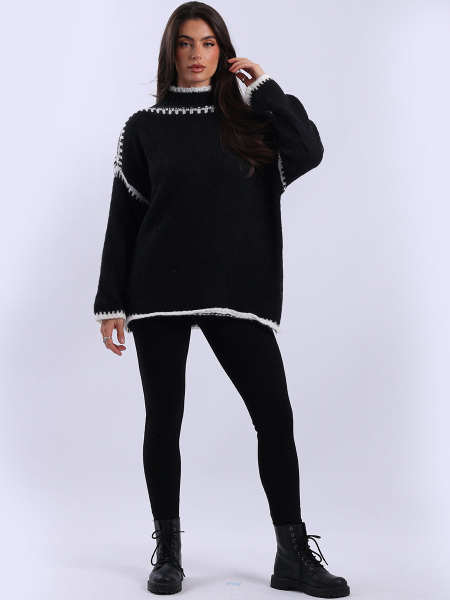 Funnel Neck Whipstitch Jumper