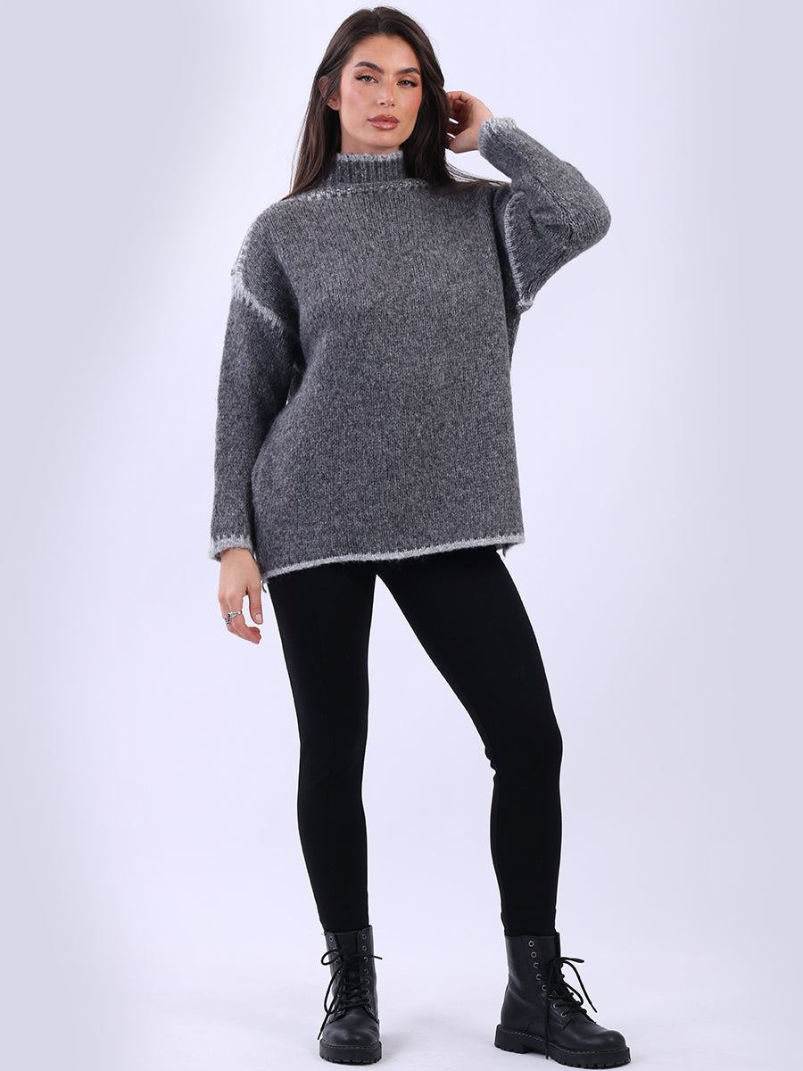 Funnel Neck Whipstitch Jumper