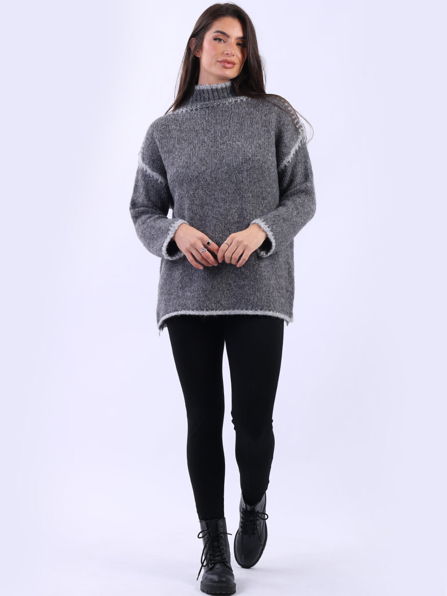 Funnel Neck Whipstitch Jumper