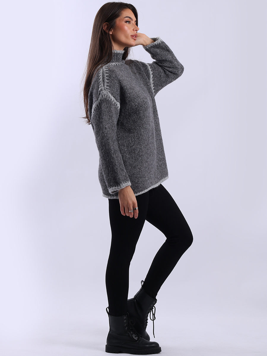 Funnel Neck Whipstitch Jumper