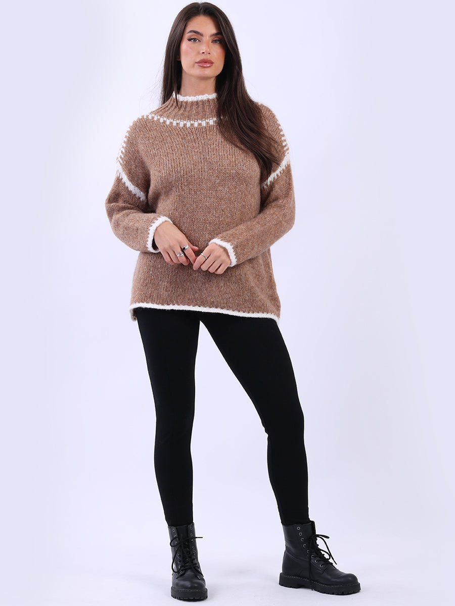 Funnel Neck Whipstitch Jumper