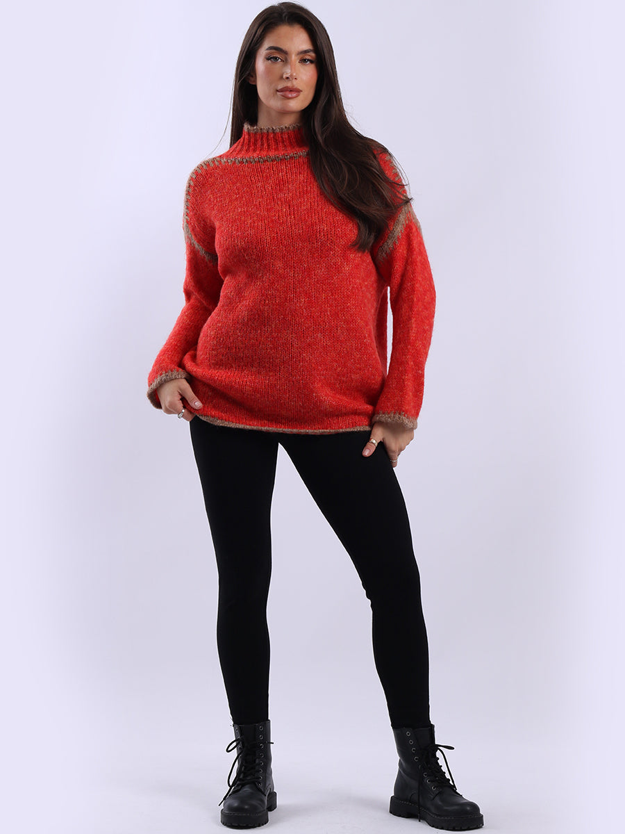 Funnel Neck Whipstitch Jumper