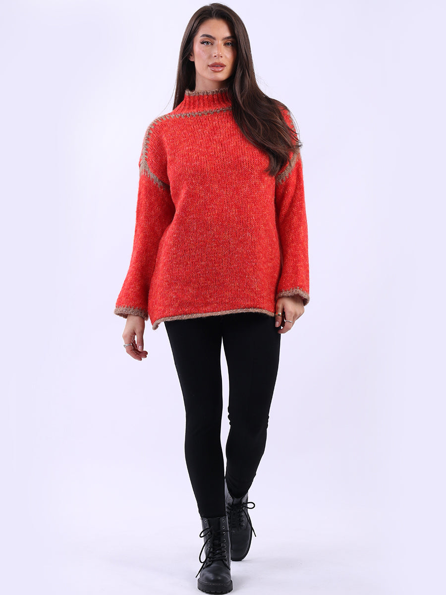 Funnel Neck Whipstitch Jumper