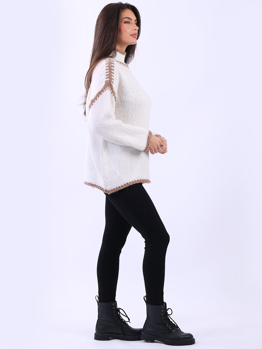 Funnel Neck Whipstitch Jumper