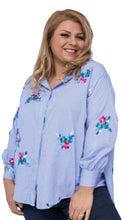 Load image into Gallery viewer, Striped Embroidered Flower Shirt
