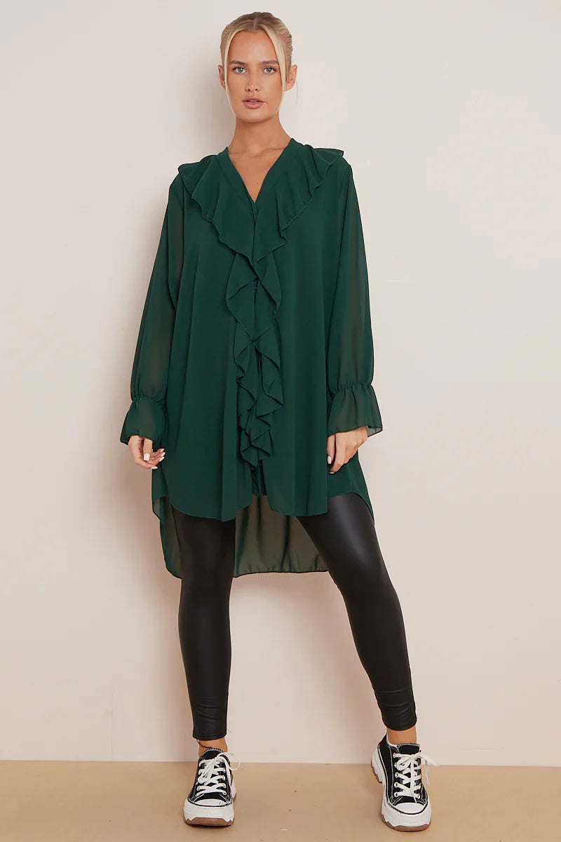 Ruffle Shirt - Main Body Fully Lined and Sheer Sleeves