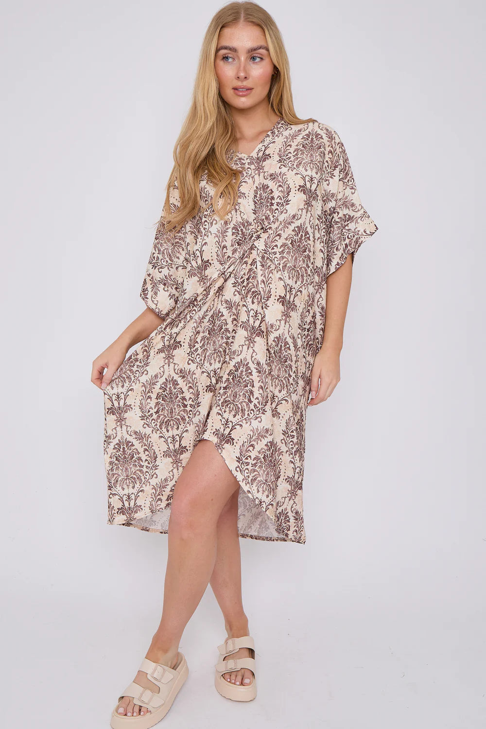 Cap Sleeve Printed Knot Dress