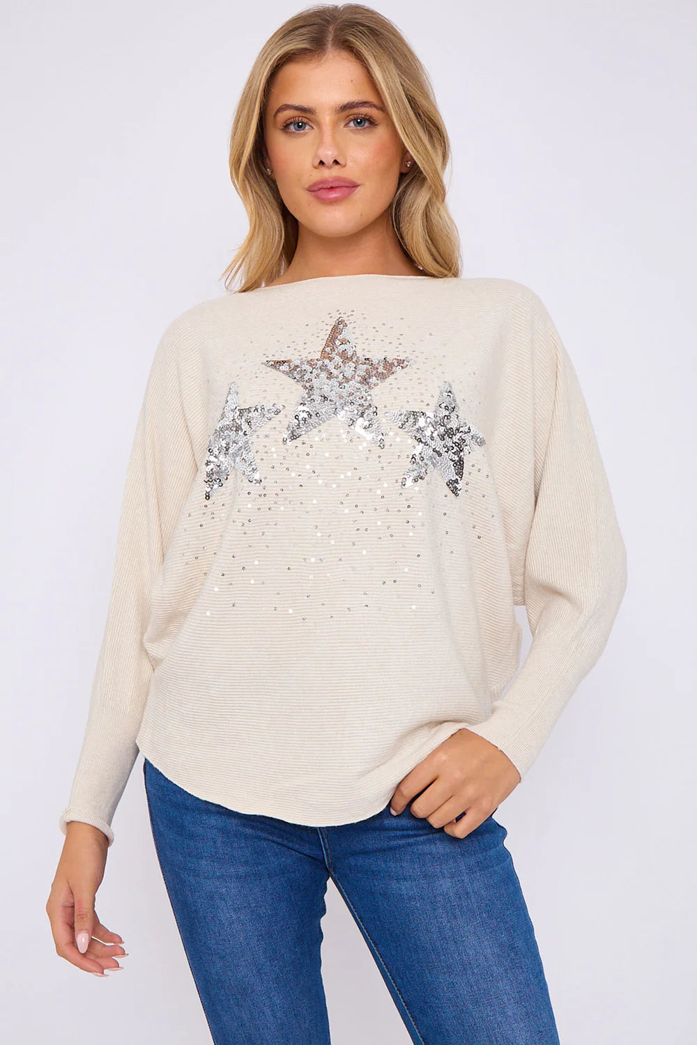 Trio Star Sequin Batwing Jumper