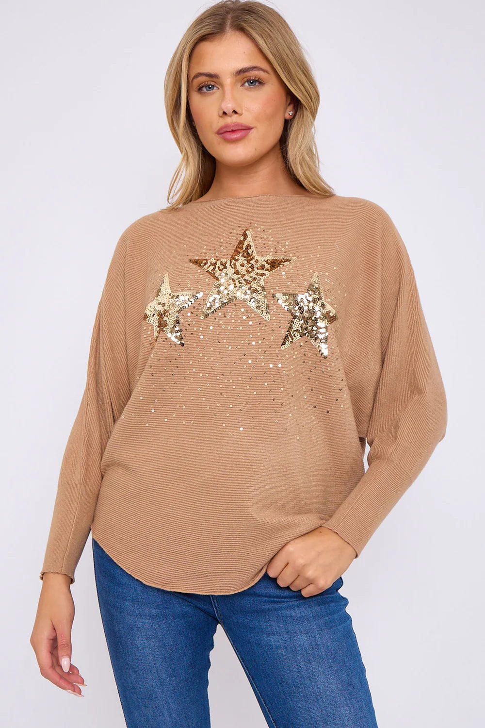 Trio Star Sequin Batwing Jumper